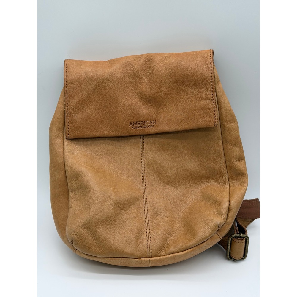 American Leather Co Honey Tan Genuine Leather Flap Backpack Handbag Bag 12x10x4